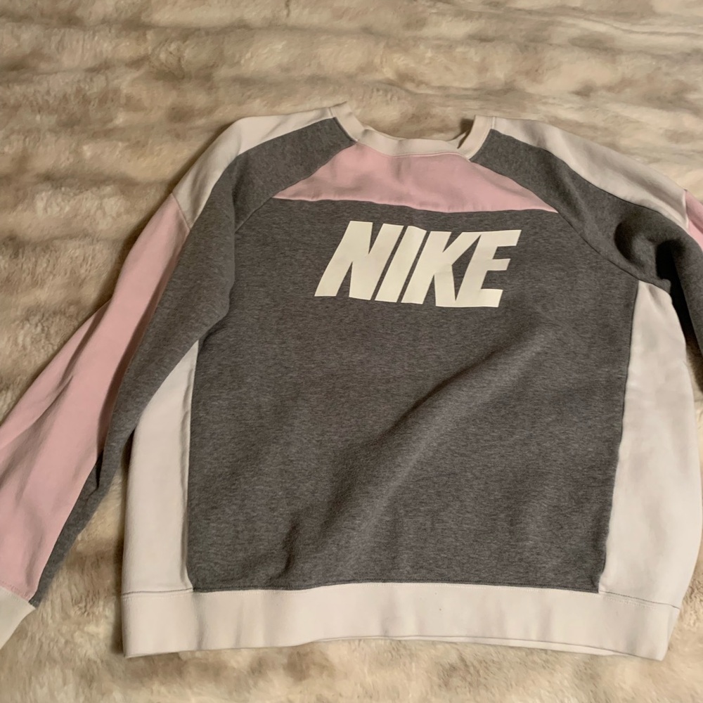 Nike Women's Gray, Pink, and White Sweatshirt
